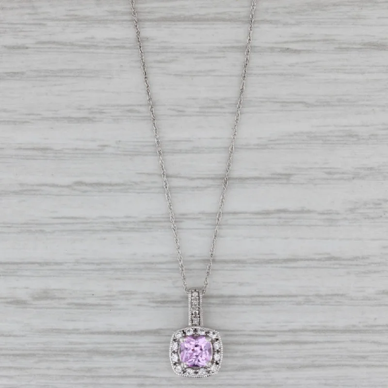 Fashionable Necklace Sets For Weddings-0.87ctw Lab Created Pink White Sapphire Halo Pendant Necklace 10k Gold 18"