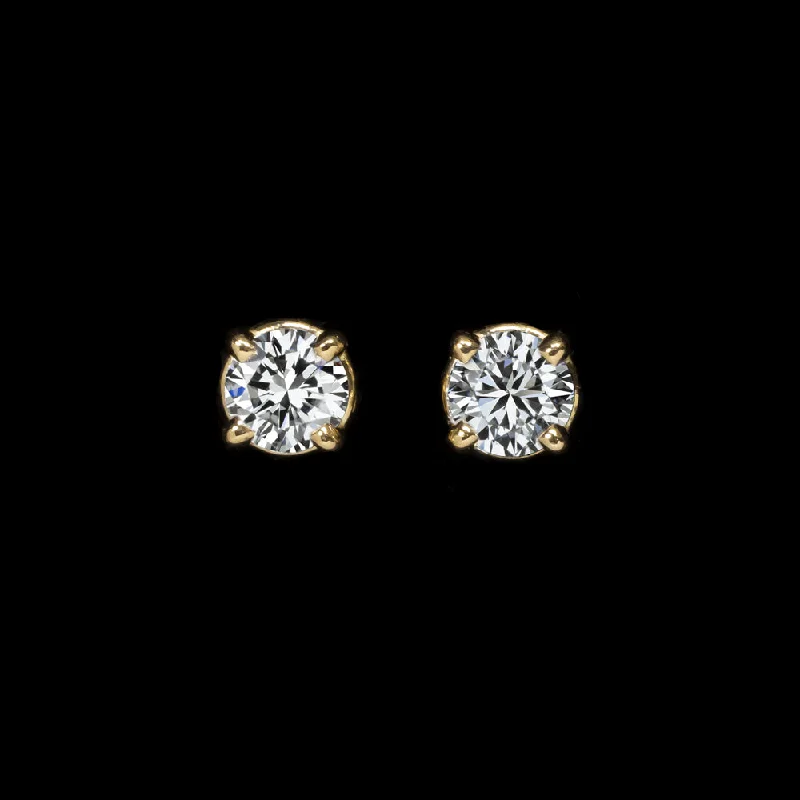 Sparkling Earrings For Festive Wear-0.45ct G-H SI1 DIAMOND STUD EARRINGS 18k YELLOW GOLD SETTINGS ROUND CUT 1/2ct