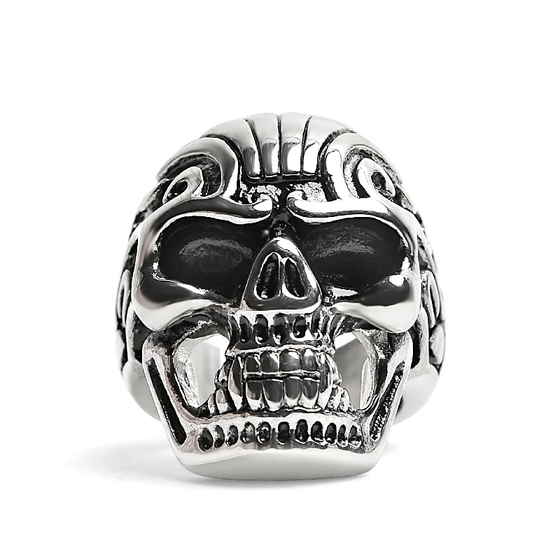 Personalized Custom Rings For Loved Ones-Detailed Skull Stainless Steel Ring / SCR4051