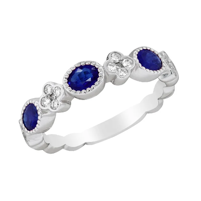 Gorgeous Ruby Rings For Engagement-WHITE GOLD FASHION RING WITH SAPPHIRES AND DIAMONDS, .19 CT TW