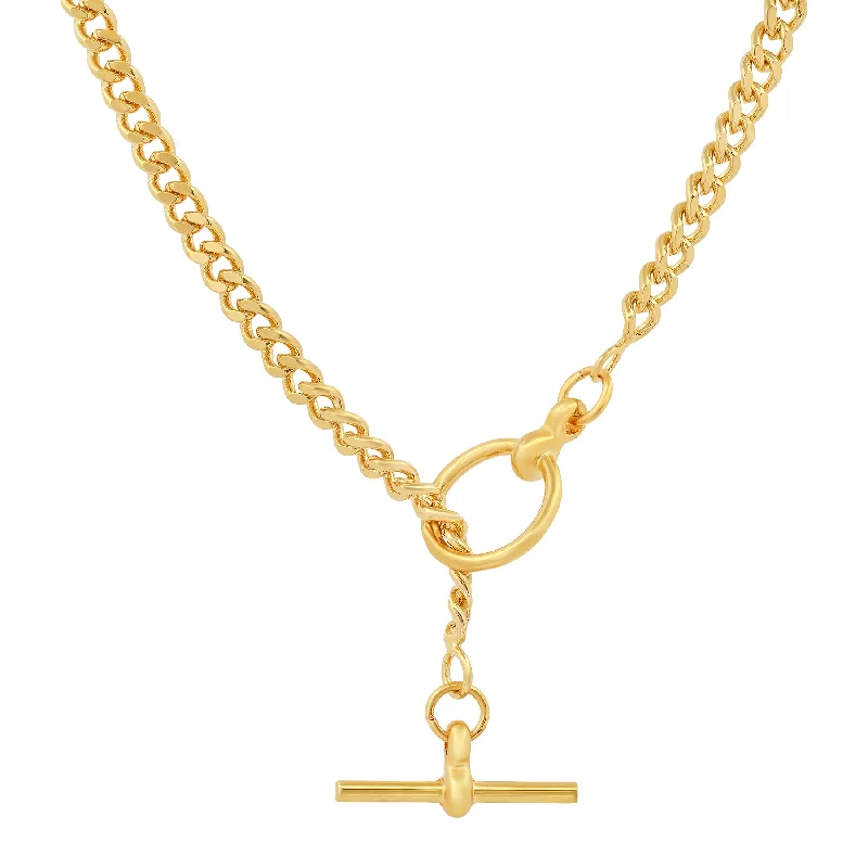 Romantic Pendant Necklaces For Lovers-SMALL CUBAN LINK CHAIN W/TOGGLE CLASP, GOLD