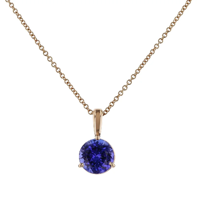 Sparkling Necklaces For Evening Wear-14K Rose Gold Blue Tanzanite Pendant Necklace