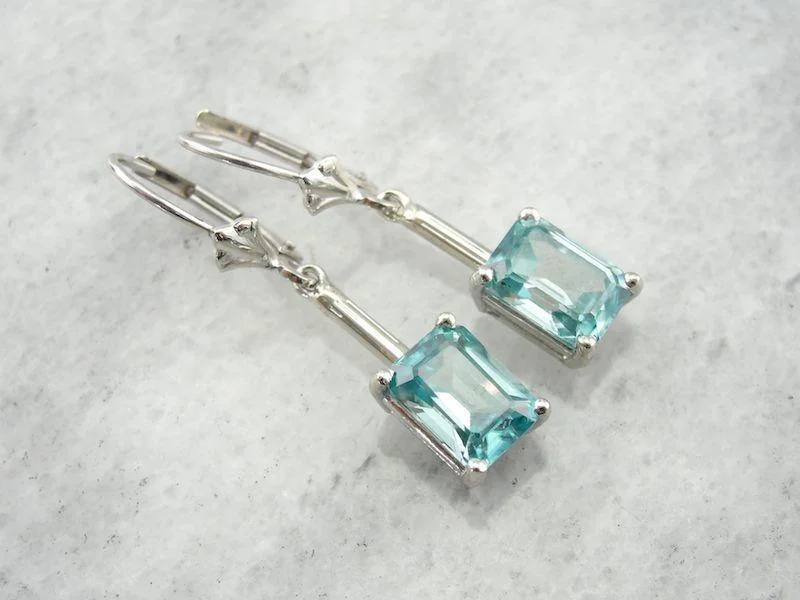 Artistic Earrings For Creative Outfits-Simple Blue Zircon Drop Earrings in White Gold