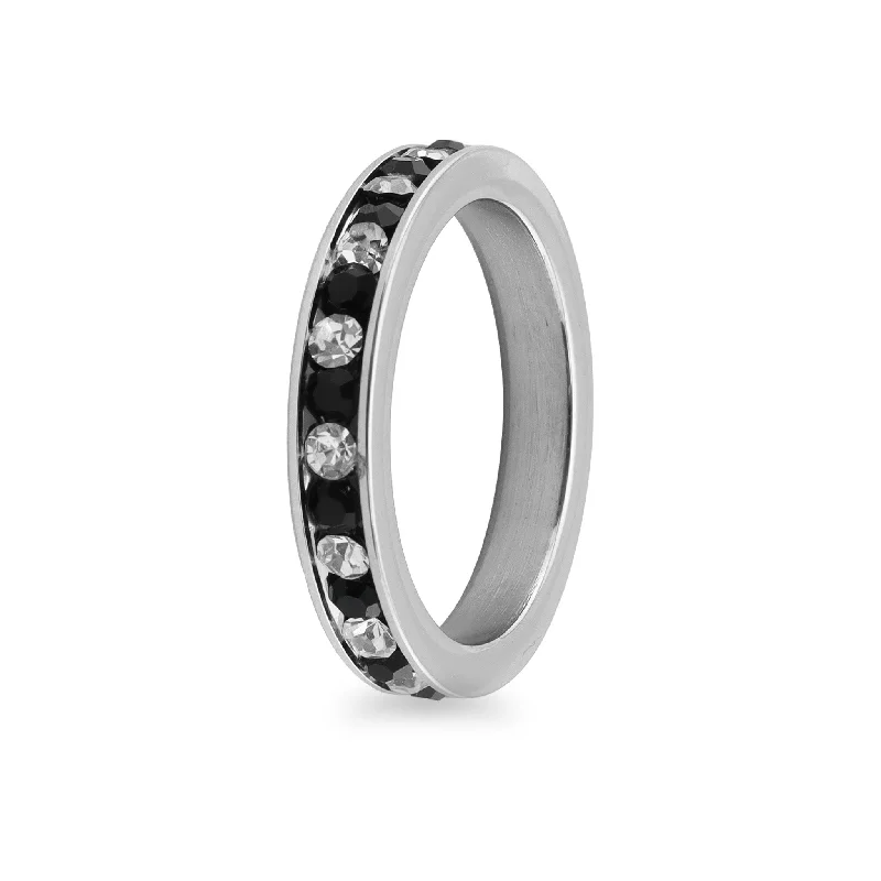 Beautiful Wedding Bands For Couples-Black & Clear CZ Center Highly Polished Stainless Steel Cubic Ring / ZRJ9006