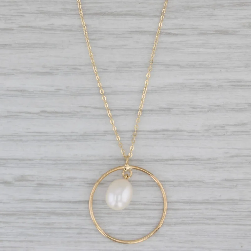 Cute Necklace Sets For Special Days-New Cultured Pearl Circle Pendant Necklace 14k Yellow Gold Cable Chain 18"