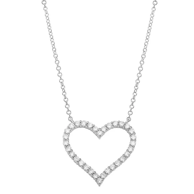 Handmade Necklaces For Custom Gifts-14k White Gold Open Heart Diamond Necklace