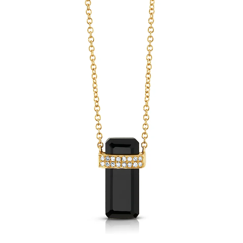 Dainty Gold Necklaces For Minimalist Style-LONG ODYSSEY DIAMOND & BLACK ONYX NECKLACE, 14kt Gold