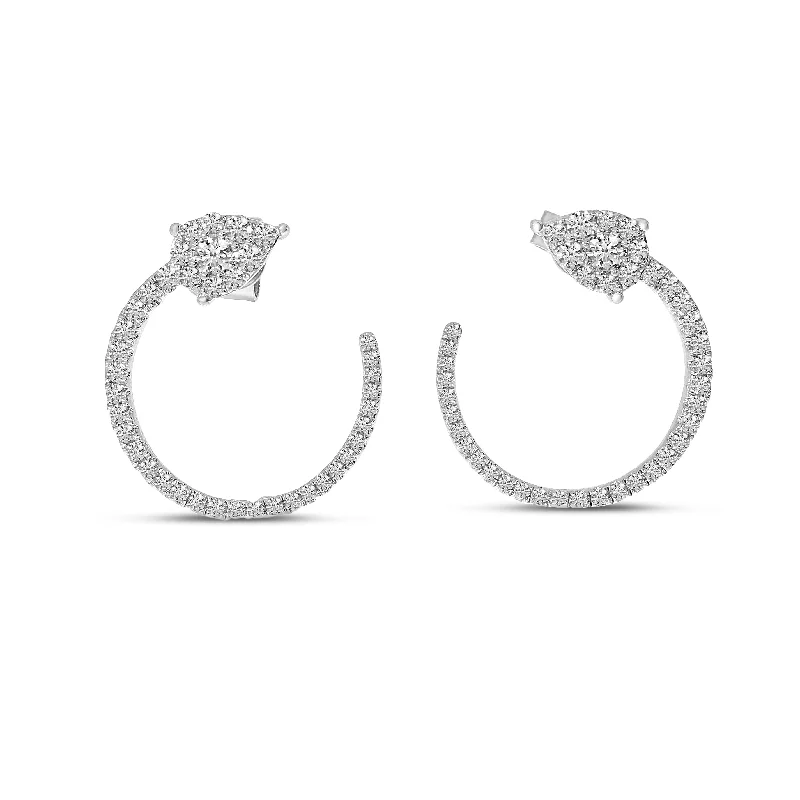 Trendy Earrings For Holiday Looks-DIAMOND PEAR FRONT HOOP EARRINGS E10391W