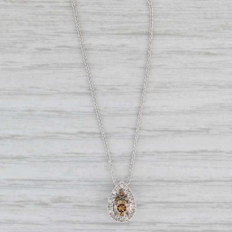 Trendy Layered Necklaces For Fashion-Le Vian Chocolate Diamond Teardrop Halo Pendant Necklace 14k White Gold 18"