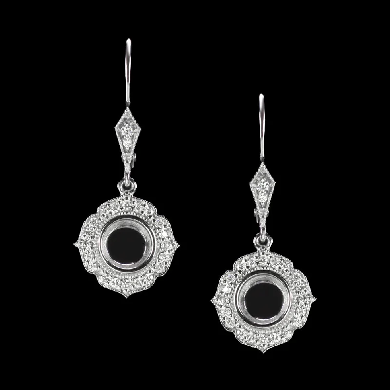 Glamorous Earrings For Red Carpet Look-NATURAL DIAMOND 5mm SEMI MOUNT DANGLE EARRINGS HALO ROUND SETTING VINTAGE STYLE