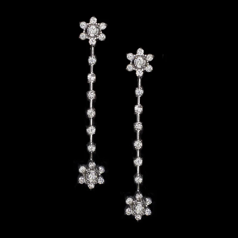 Wedding Earrings For Brides To Be-0.85ct NATURAL DIAMOND DANGLE DROP EARRINGS FLOWER CLUSTER 14k WHITE GOLD LONG