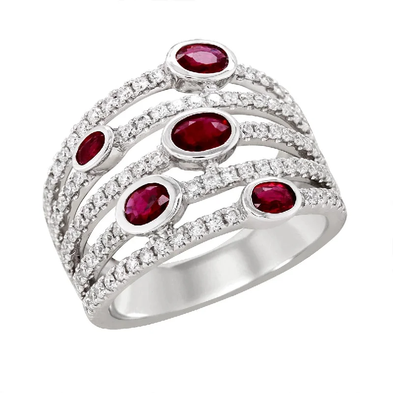 Fashionable Band Rings For Casual Style-RUBY AND DIAMOND 5-BAND RING, .71 CT TW