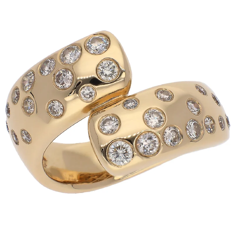 Simple Gold Rings For Classic Look-14K Yellow Gold Round Diamonds Bypass Ring