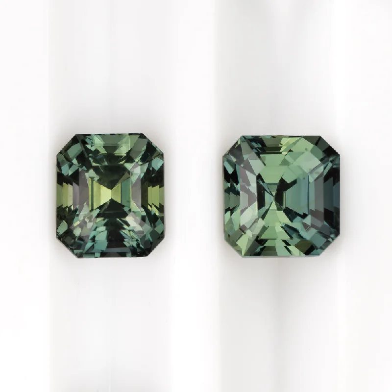 Dainty Earrings For Minimalist Style-2.19c TEAL SAPPHIRE STUD EARRINGS ASSCHER CUT MATCHING PAIR LOOSE BLUE GREEN 2ct