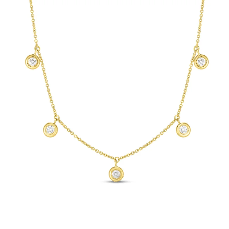 Stunning Gold Necklaces For Evening Glam-18K Five Diamond Drop Station Necklace