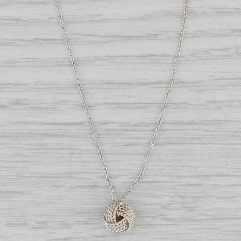 Simple Gold Necklaces For Classic Look-Tiffany Somerset Love Knot Pendant Necklace w/ Pouch Sterling Silver 16"