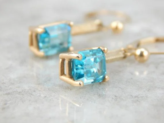 Unique Earrings For Special Anniversaries-Blue Zircon Handmade Gold Drop Earrings