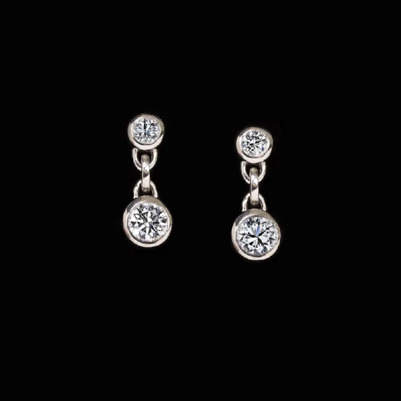 Sweetheart Earrings For Valentine's Day-0.65ct G-H VS DIAMOND DROP EARRINGS CLASSIC 14k WHITE GOLD BEZEL DANGLE NATURAL