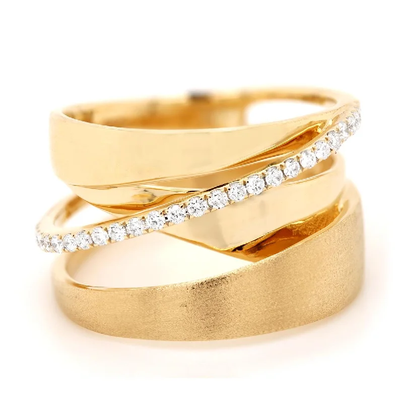 Simple Wedding Bands For Couples-YELLOW GOLD AND DIAMOND STATEMENT RING, 1/5 CT TW