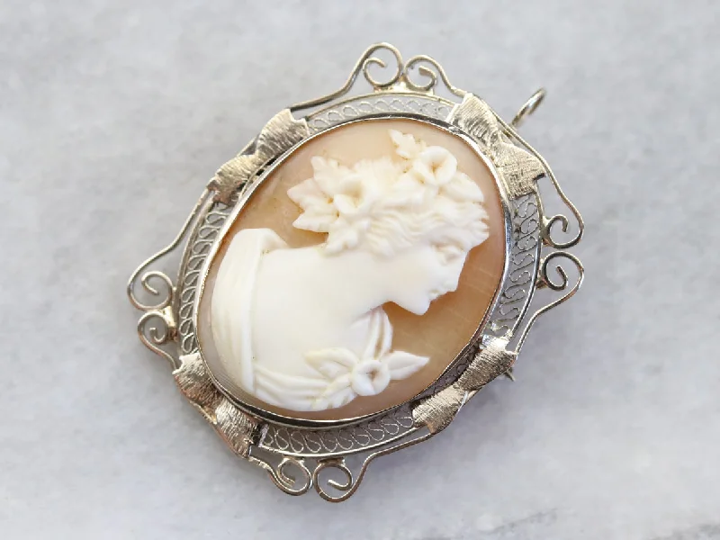 Simple Brooch For Formal Wear-Art Deco Gold Filigree Cameo Brooch