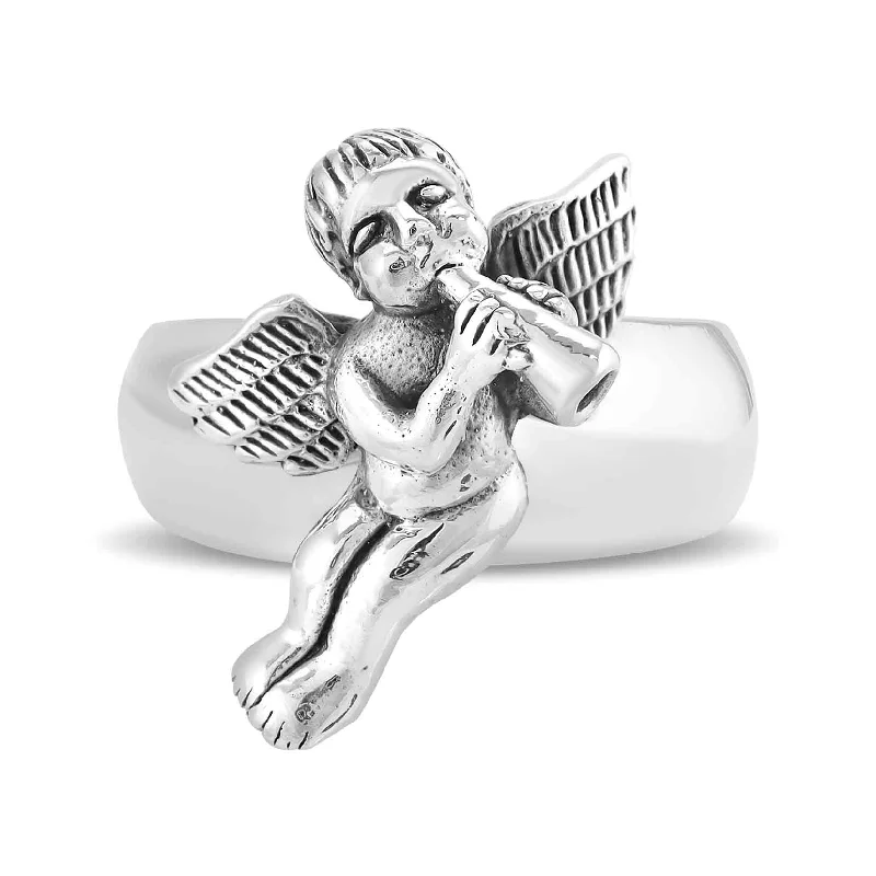 Bold Fashion Rings For Trendy Style-Sterling Silver Cherub Design Ring / SSR0135