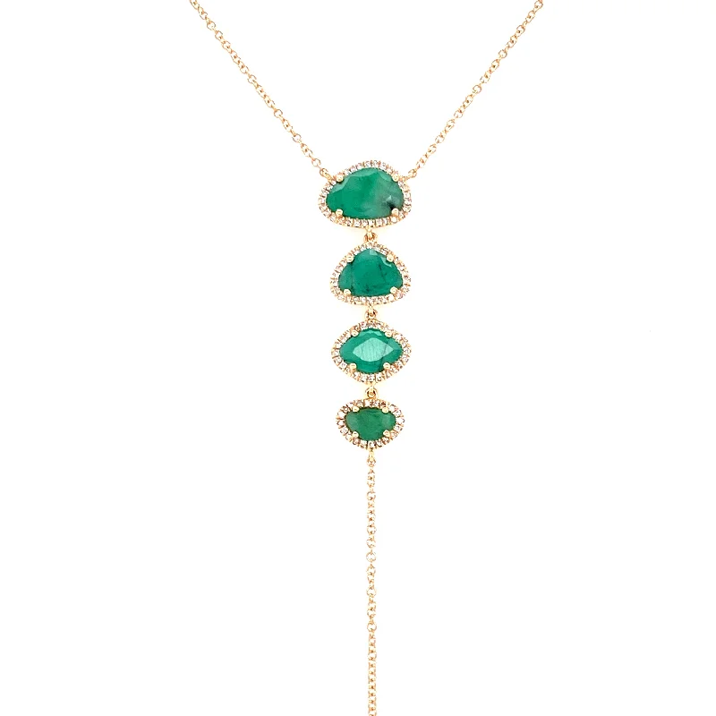 Handmade Necklaces For Unique Jewelry-14K Yellow Gold Diamond + Emerald Lariat Necklace