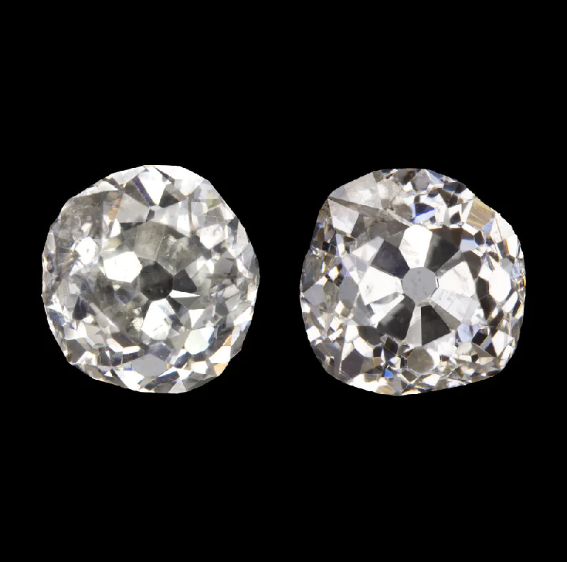 Luxury Earrings For Formal Wear-1.07ct OLD MINE CUT DIAMOND STUD EARRINGS K SI2 MATCHING PAIR LOOSE NATURAL 1ct