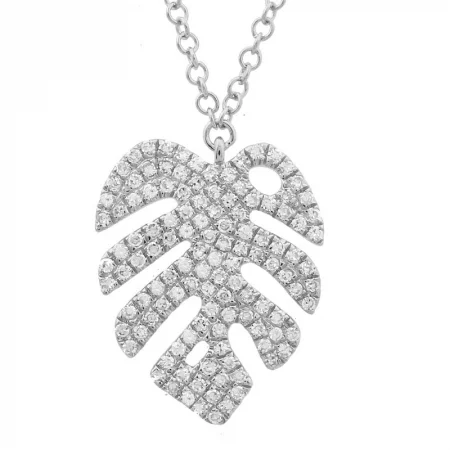 Fashionable Choker Necklaces For Trendy Look-14k White Gold Monstera Leaf Diamond Necklace