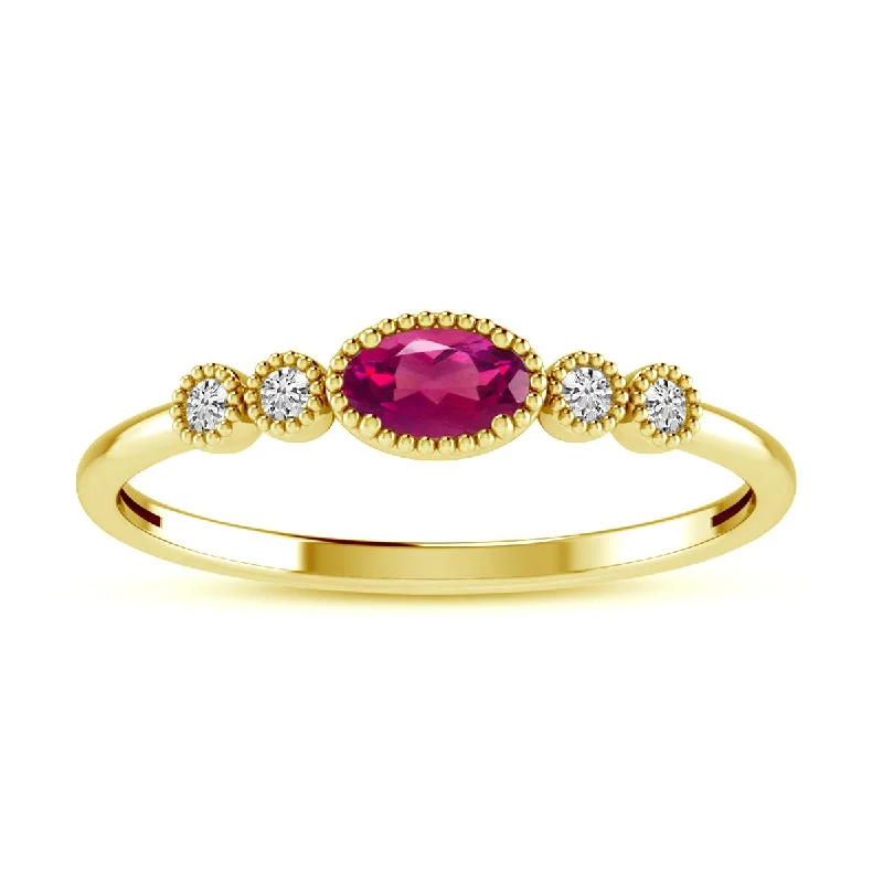 Beautiful Emerald Engagement Rings-YELLOW GOLD RING WITH OVAL RUBY AND ROUND DIAMONDS, .06 CT TW