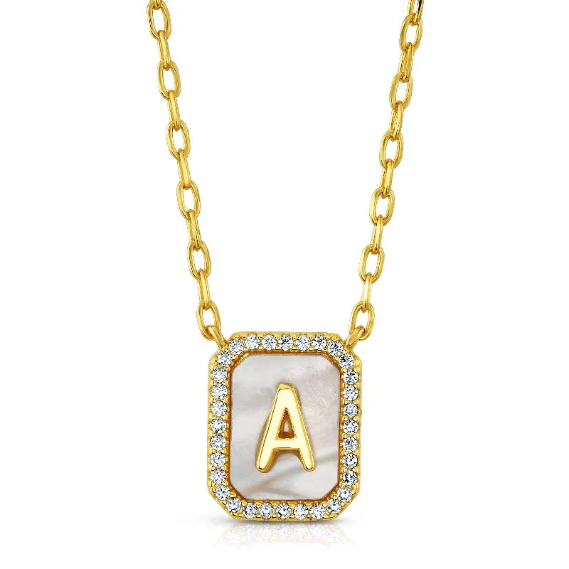 Boho Necklaces For Hippie Fashion-PEARL CZ INITIAL NECKLACE, GOLD