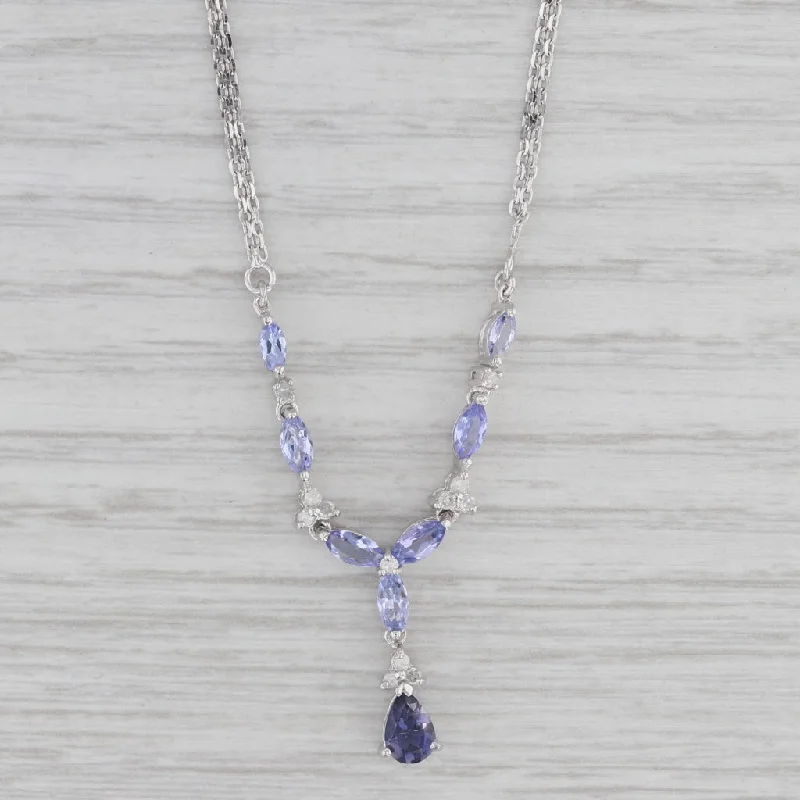 Modern Beaded Necklaces For Trendy Looks-1.10ctw Tanzanite Diamond Y Lavalier Necklace 10k White Gold 17.75" Chain