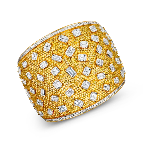 Classic Chain Bracelets-Yellow & White Diamond Cuff Bracelet