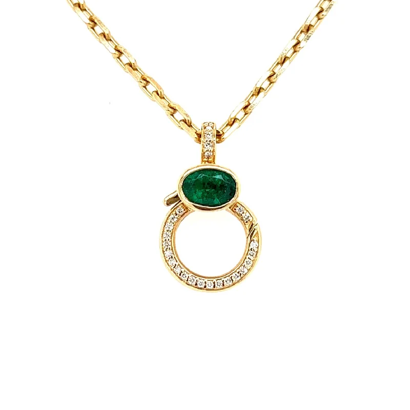 Crystal Necklaces For Sparkly Occasion-14k Yellow Gold Diamond & Emerald Oval