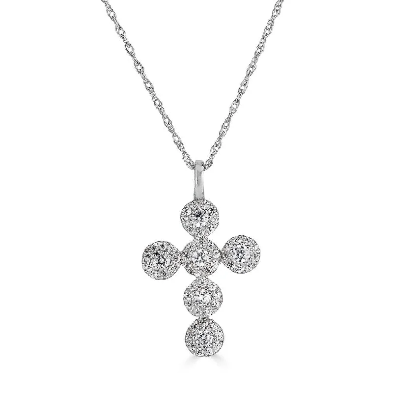 Long Pendant Necklaces For Evening Wear-14K Diamond Halo Cross Necklace