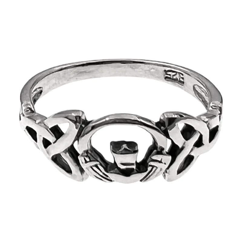 Elegant Sapphire Wedding Bands For Brides-Sterling Silver Celtic Claddagh Ring / SSR0078