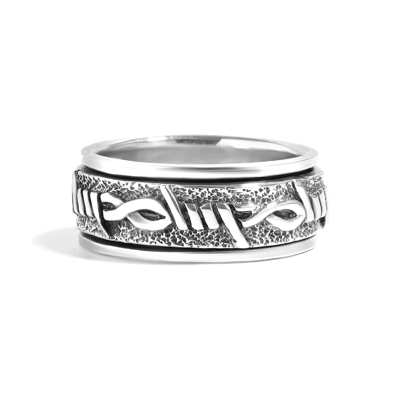 Modern Wedding Bands For Couples-Sterling Silver Barbed Wire Spinner Ring / SSR0072