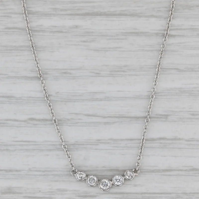 Minimalist Gemstone Necklaces For Subtle Style-0.22ctw Diamond 5-Stone Necklace 14k White Gold 16.25" Cable Chain