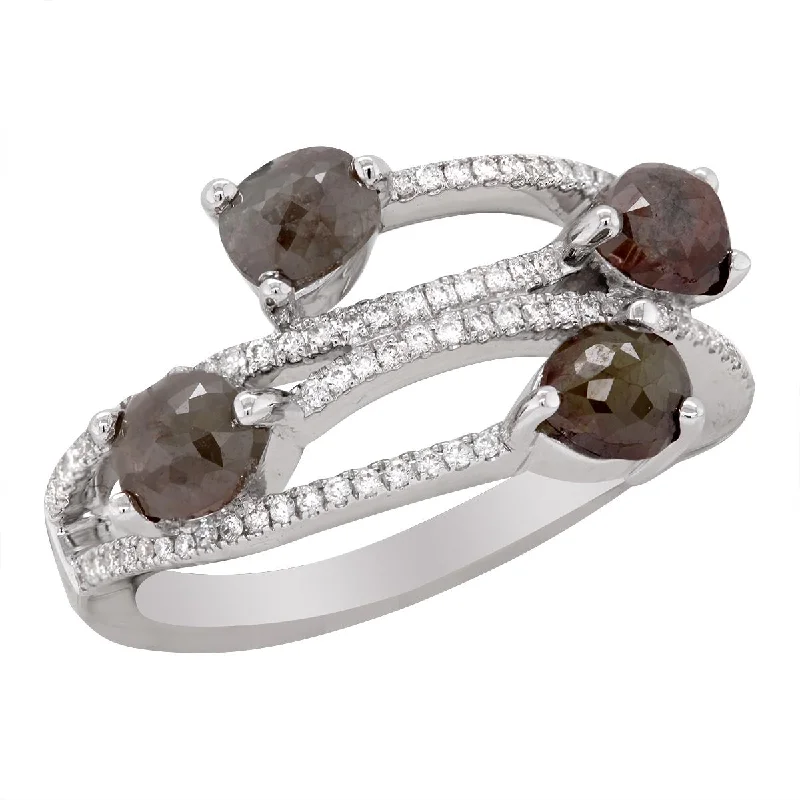 Luxury Gemstone Rings For Fashion Statements-WHITE GOLD FASHION RING WITH 4 COGNAC COLORED FACETED ROUGH DIAMONDS, .20 CT TW