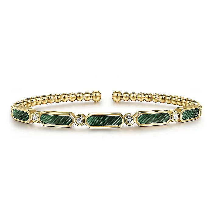 Bangles For Custom Jewelry-Malachite and Diamond Bangle in Yellow Gold by Gabriel NY