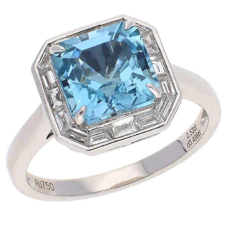 Affordable Wedding Rings For Couples-18K White Gold Santa Maria Aquamarine and Diamond Ring