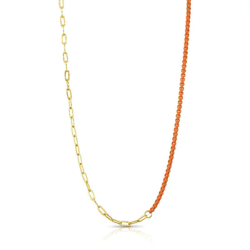 Chic Necklaces For Fashion-Forward Look-HALF & HALF ENAMEL PAPERCLIP NECKLACE, ORANGE