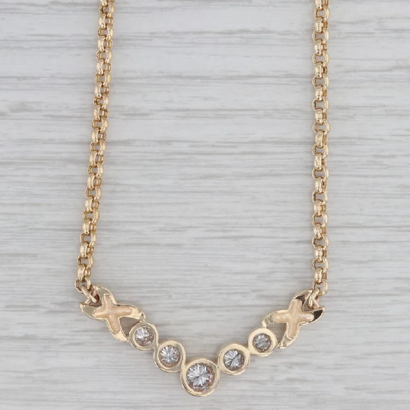 Fashionable Necklaces For Teens-0.97ctw Graduated Diamond V Necklace 14k Yellow Gold Rolo Chain 18"