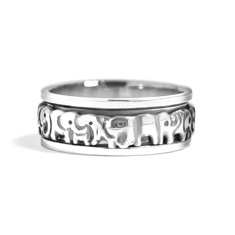 Wedding Ring Sets For Couples-Sterling Silver Elephant Herd Spinner Ring / SSR0053