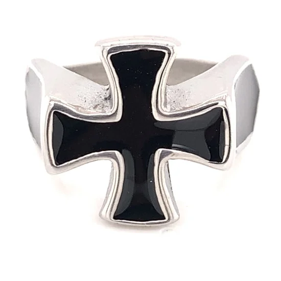 Luxury Diamond Rings For Anniversary Gifts-Polished Black Enamel Cross Stainless Steel Ring / CRC2017