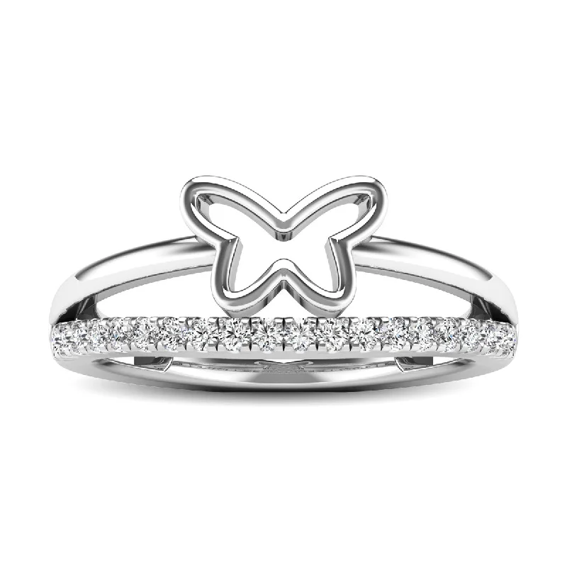 Elegant Cocktail Rings For Special Events-10K White Gold 1/5 Ctw Diamond Butterfly Ring