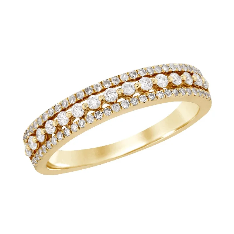 Elegant Vintage Rings For Formal Events-YELLOW GOLD RING WITH 3 ROWS OF DIAMONDS, .38 CT TW