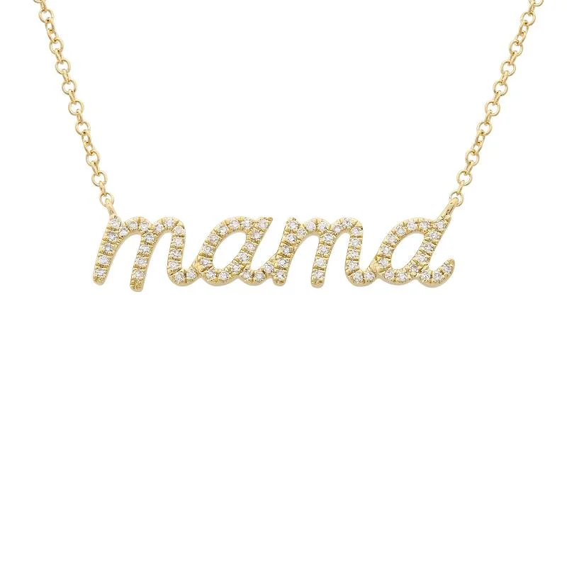 Cute Animal Shape Necklaces For Kids-14K Yellow Diamond Mama Script Necklace