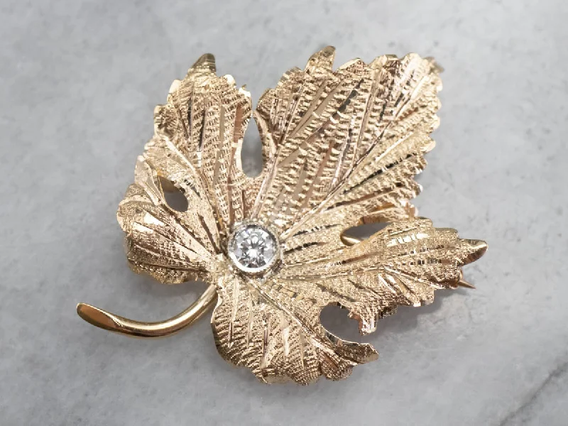 Heart-Shaped Brooch For Women-Gold Diamond Grape Leaf Brooch