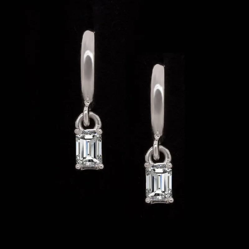 Pearls Earrings For Casual Occasions-LAB CREATED DIAMOND DROP EARRINGS HUGGIE HOOP CHARM EMERALD CUT MINIMALIST 14k