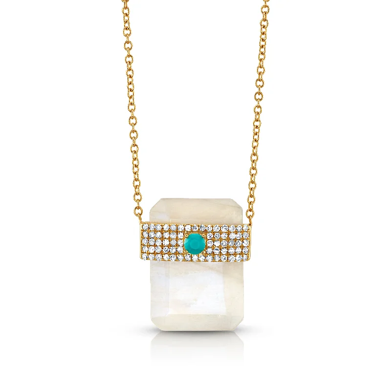 Beautiful Handcrafted Necklaces For Unique Gifts-LARGE ODYSSEY MOONSTONE & DIAMOND TURQUOISE NECKLACE, 14kt Gold